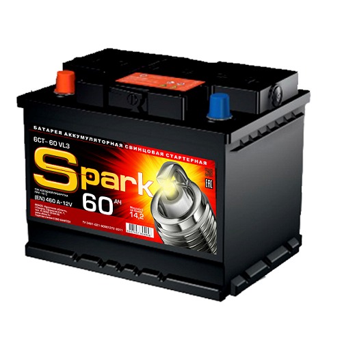 Аккумулятор автомобильный Spark 60Ah 460A (п.п.)